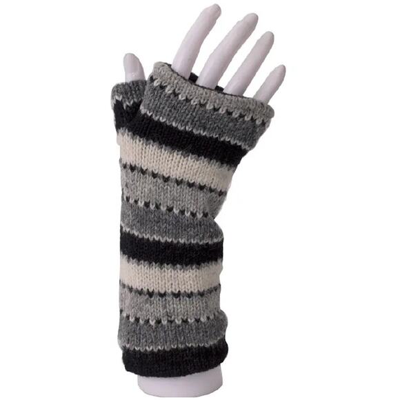 NWT Paths of Spirit Black White Striped Knit Fingerless Gloves Fleece Lined - Picture 1 of 4
